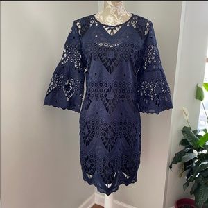 Mika Mindel Navy Valentina Lace Bell Sleeve Dress